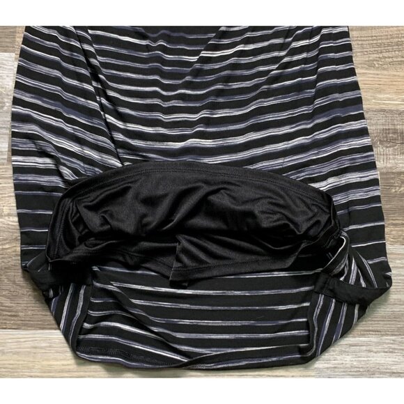 White House Black Market Striped Black Gray Ruched 3/4 Sleeve Dress Square Small - Picture 6 of 16